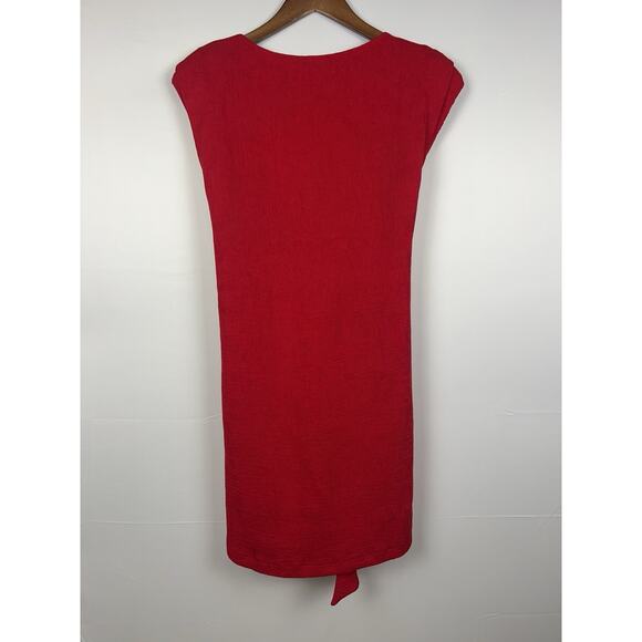 Emily McCarthy Bateau Neckline Waist bow ties Padded Shoulders Red Dress Sz XS - Picture 4 of 11